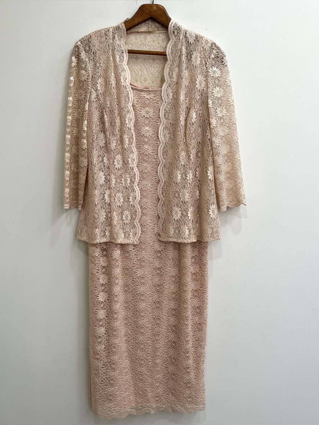 Alex Evenings Women's Tea Length Lace Dress Jacket Special Occasion Champagne 10